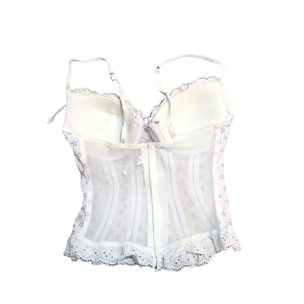 JC Penny Corset Womens Size‎ 36C Pink White Eyelet Fairy Whimsical RegencyCore